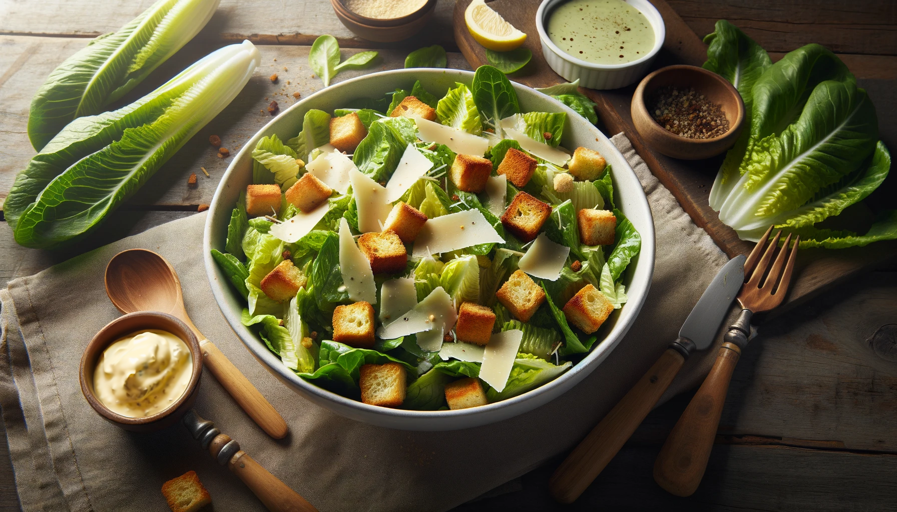 A classic Caesar salad with crisp romaine lettuce, creamy dressing, crunchy croutons and plenty of parmesan cheese.