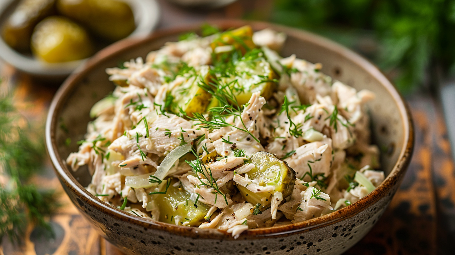 This dill pickle chicken salad is a fun twist to original chicken salad, and is packed with flavor!