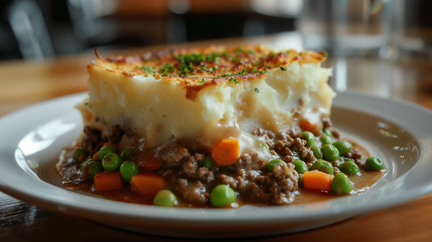 A hearty and traditional shepherd's pie made with ground lamb, vegetables, and a creamy mashed potato topping.
