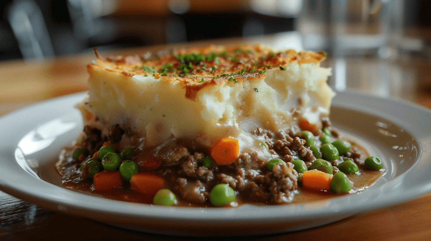 A hearty and traditional shepherd's pie made with ground lamb, vegetables, and a creamy mashed potato topping.